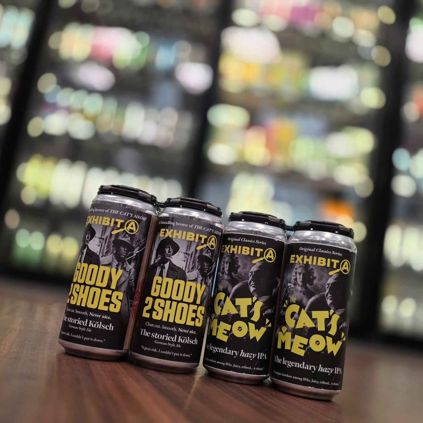 New labels who dis? @exhibitabrewing with the fresh new look! Goody 2 shoes kolsch and cat's meop ipa now in store Redstone Liquors App and website