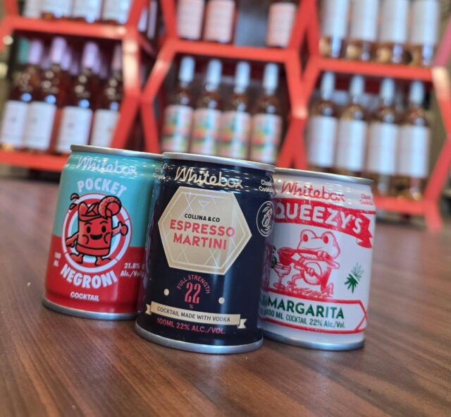 Mini 100ml ready to drink 22% abv real canned #cocktails from @whiteboxcocktails are now in store Redstone Liquors App and website flavors include squeezy's margarita, espresso martini and pocket negroni