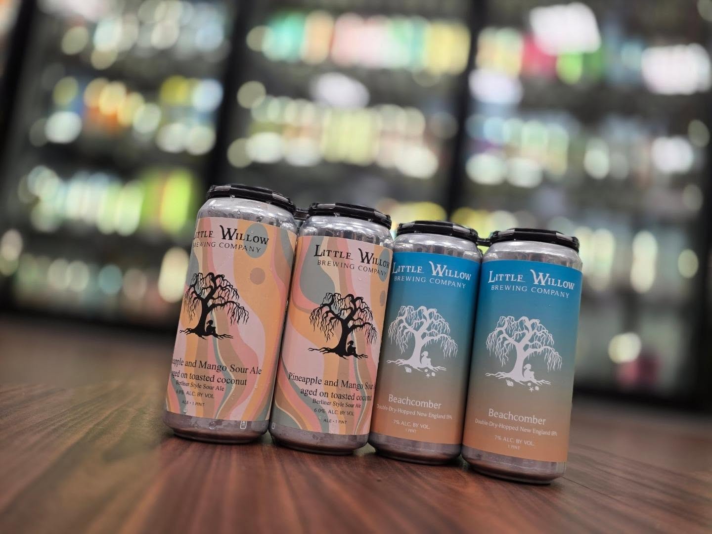 Fresh @littlewillowbrewing beachcomber neipa and new pineapple and mango sour rested on toasted coconut now in store Redstone Liquors App and website