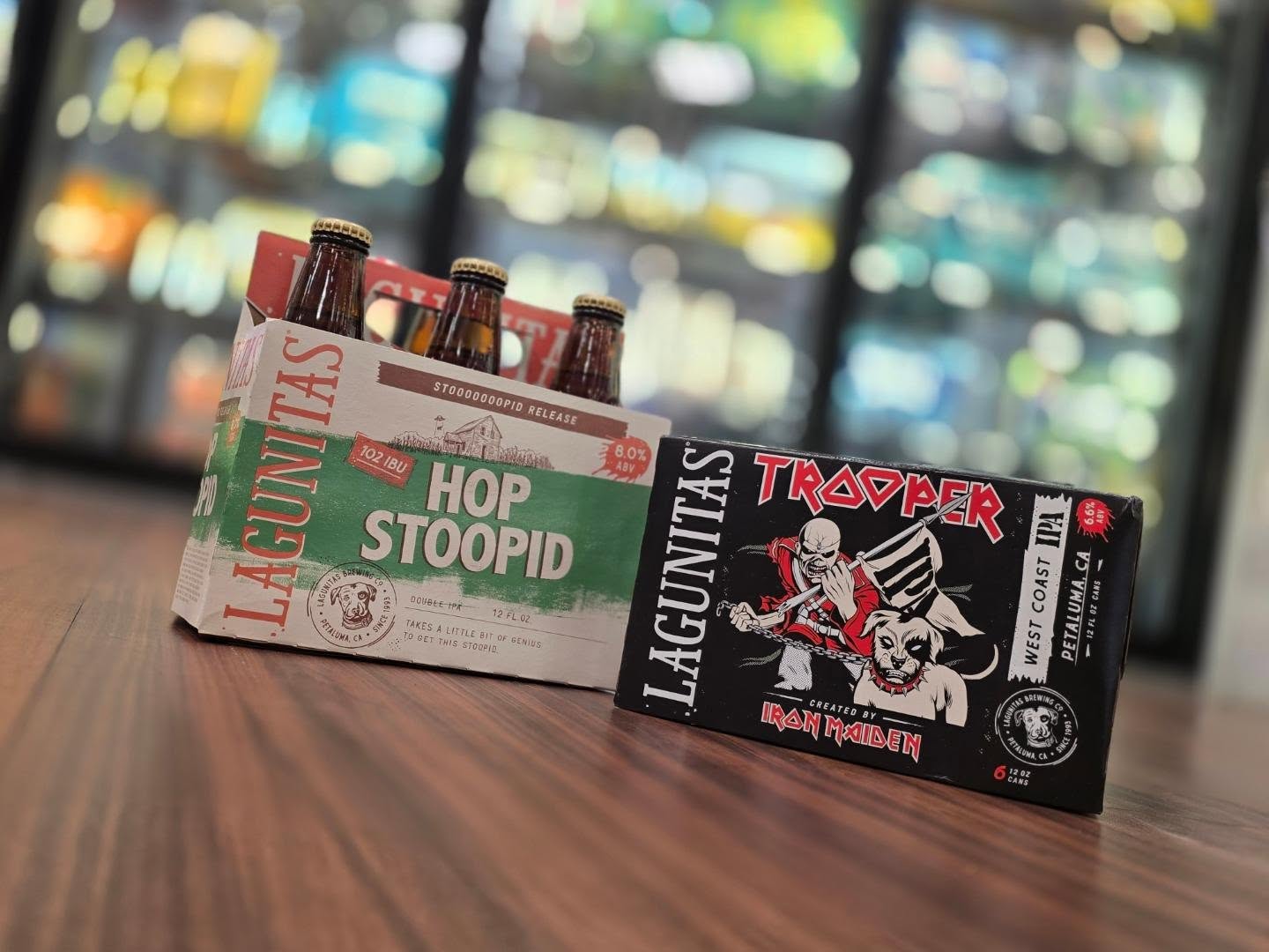 New collab! @lagunitasbeer x iron maiden trooper along with fresh hop stoopid now in store Redstone Liquors App and website