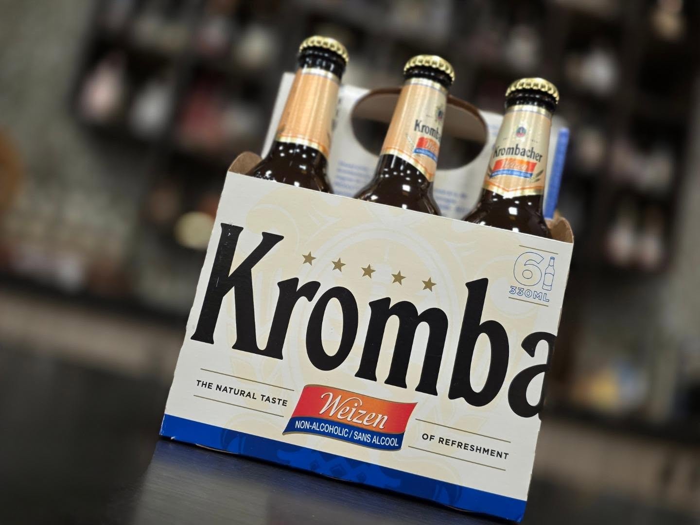 New #nonalcoholic weizen from the folks at @krombacher right next to their 4 pack cans of 0.0% pils in store Redstone Liquors App and website
