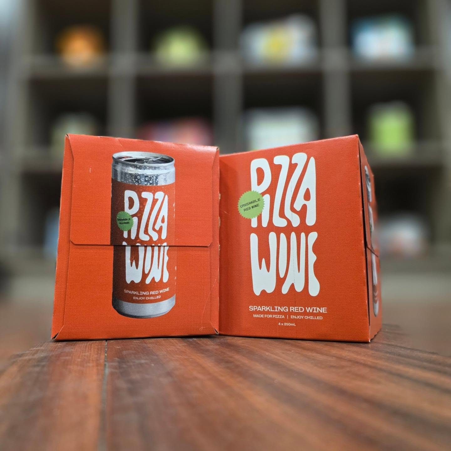 Pizza wine sparkling red wine is now in convenient pack cans! Available in store Redstone Liquors App and website