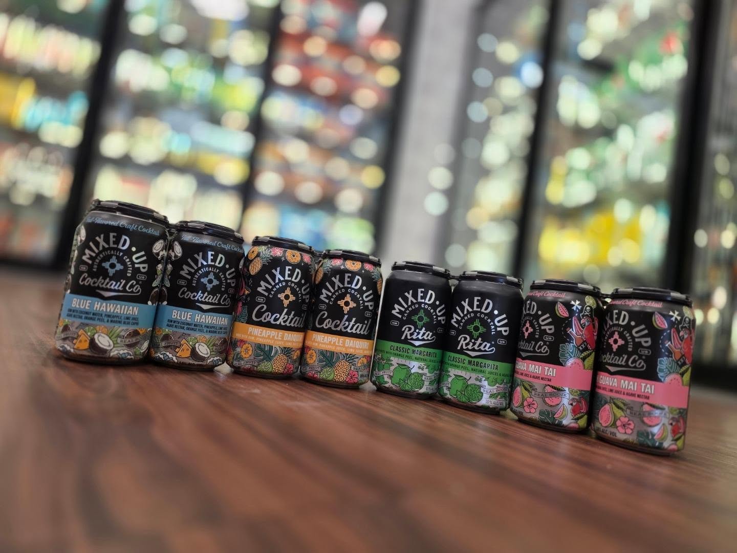 New @mixedupco pineapple daiquiri, blue Hawaiian, classic marg and guava mai tai now in store Redstone Liquors App and website